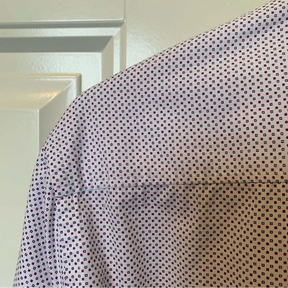 Strauss button up collared dress shirt men’s white red blue - Picture 4 of 6